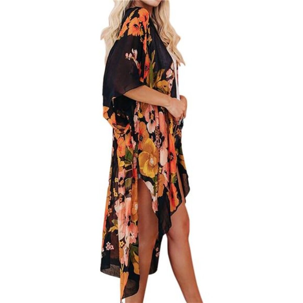 Women's Chiffon Kimono Cardigans Lightweight Batwing Summer Casual - Picture 5 of 8